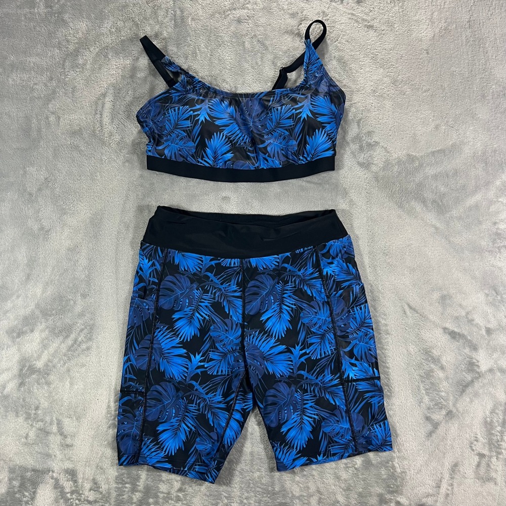 Arolina 3 Piece Swimwear Set Womens Size M Blue Black NWT Tropical Rash Guard